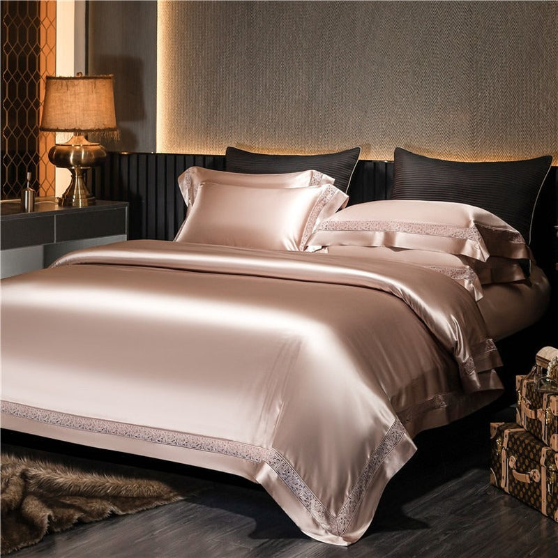 Miravique Rose Gold Modern Satin Egyptian Cotton Bedding Set