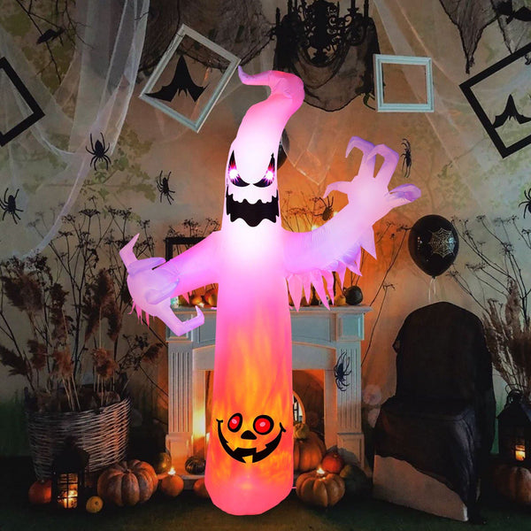 8ft Halloween White Ghost Inflatable Outdoor Decoration with Color Changing LED