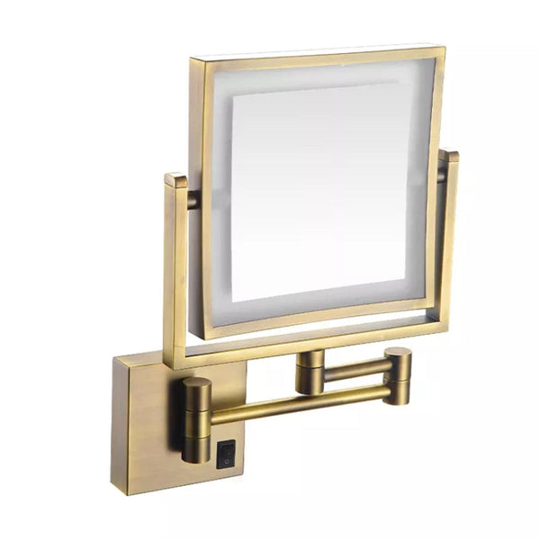 Antique Gold Square Magnifying Adjustable LED Makeup and Bathroom Mirror