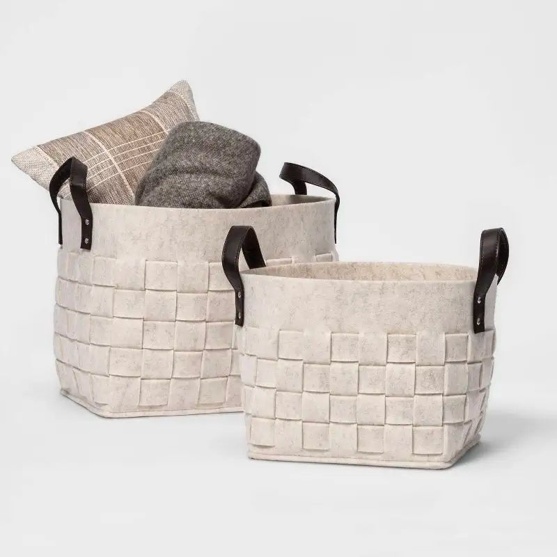 Miravique Beige Felt Storage Hamper Baskets