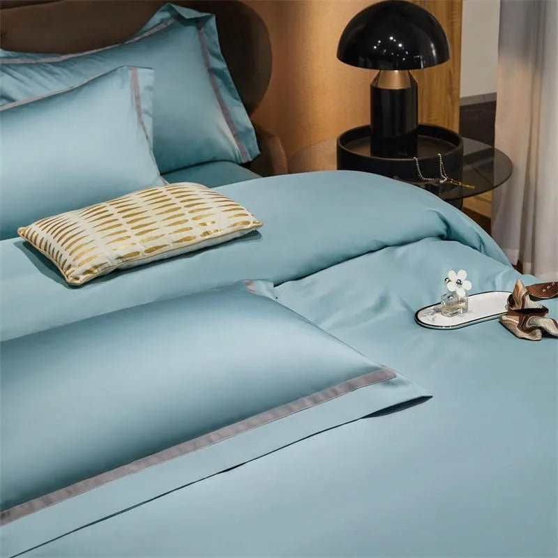 Miravique Pastel Blue Contrasting Hotel Stripe Bedding Set