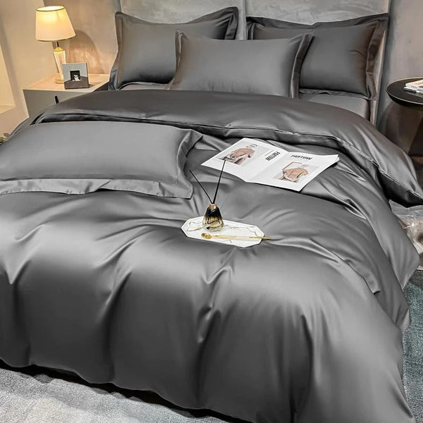 Miravique Deep Grey Silky Cotton Bedding Set