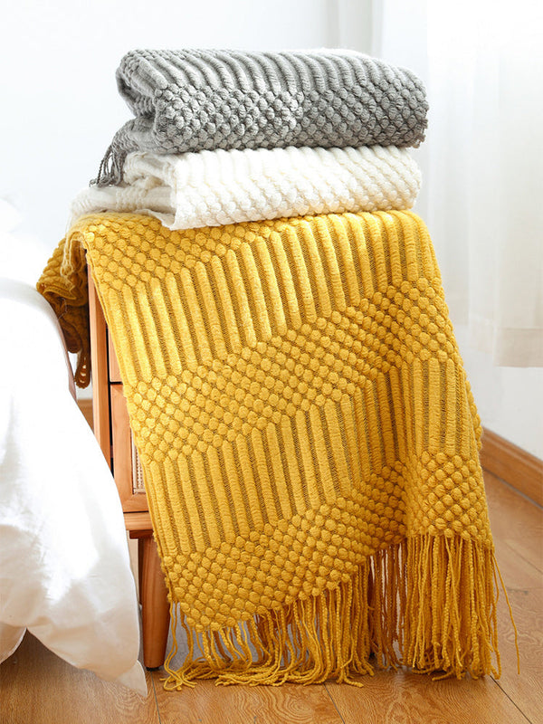 Soft Tassel Knitted Throw Blanket