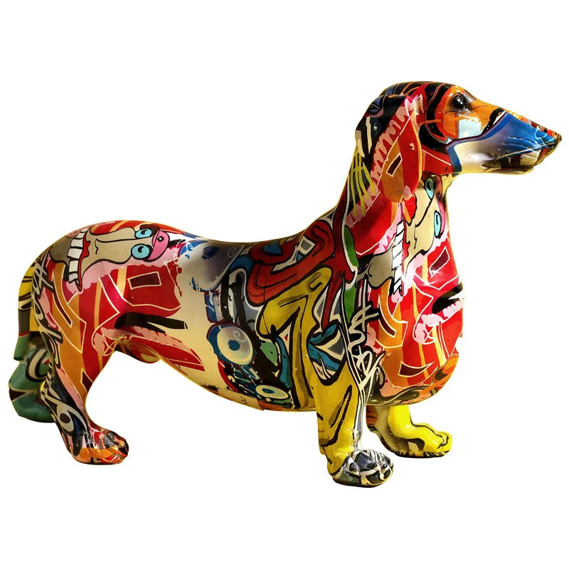 Modern Painted Dachshund Dog Decoration Office Decor Sculptures and Statues