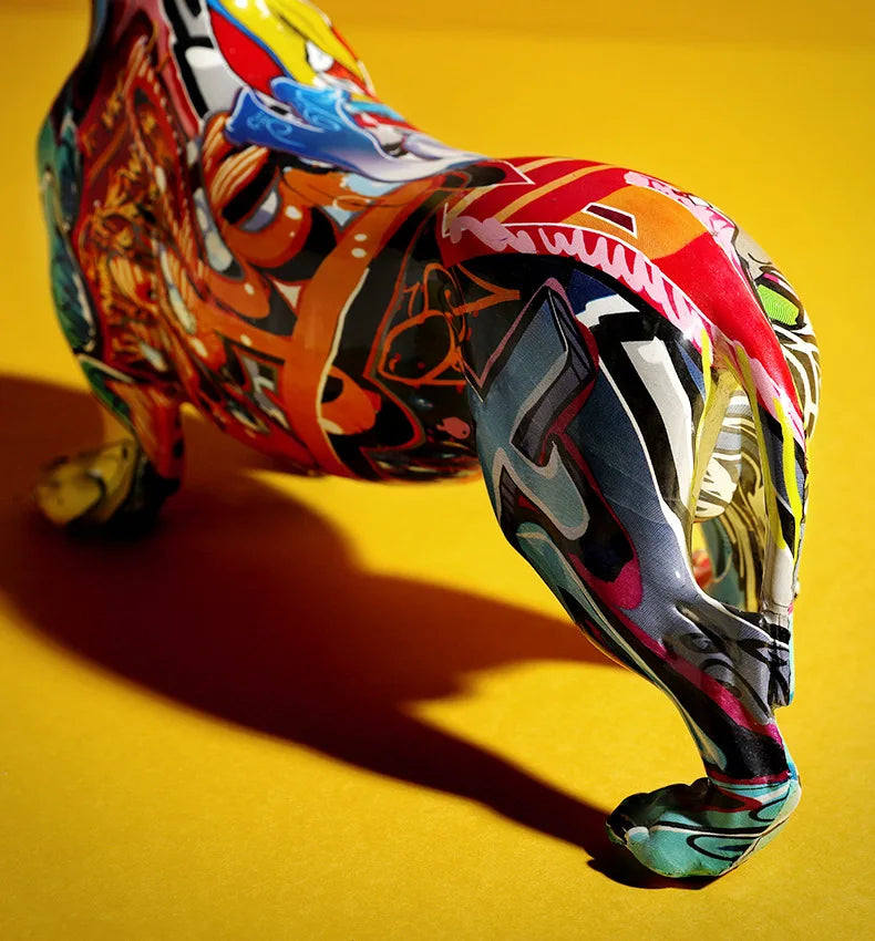 Modern Painted Dachshund Dog Decoration Office Decor Sculptures and Statues