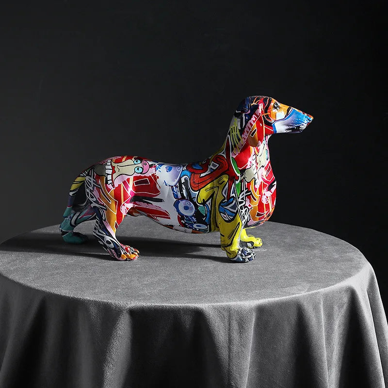 Modern Painted Dachshund Dog Decoration Office Decor Sculptures and Statues