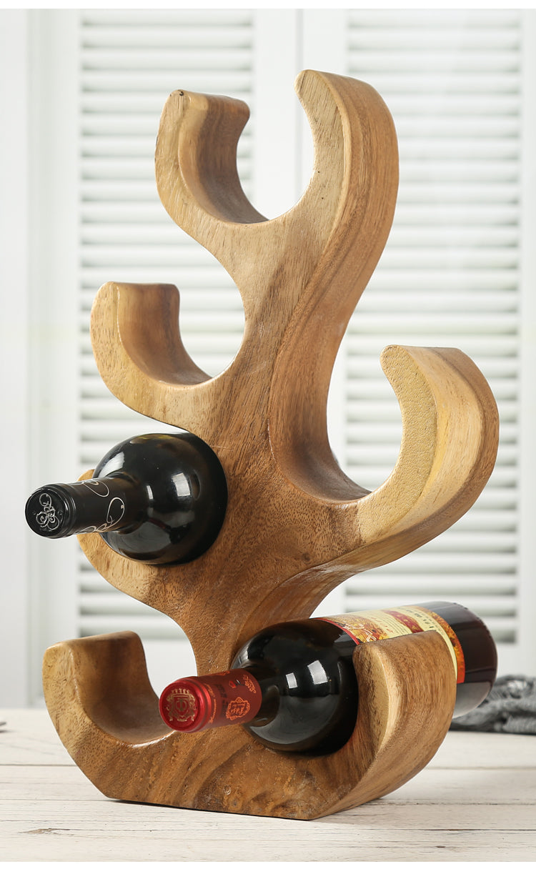 Miravique Trees Wood Table Wine Rack - Stylish Bottle Holder for 6 Wines