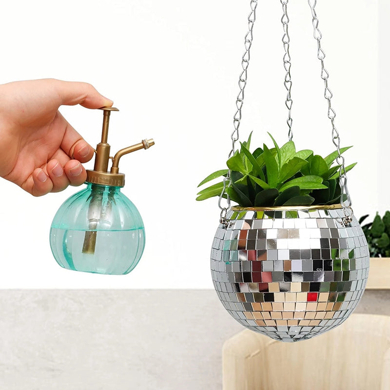 Disco Hanging Planter – Vintage-Inspired Glittering Wall Planter for Small Plants