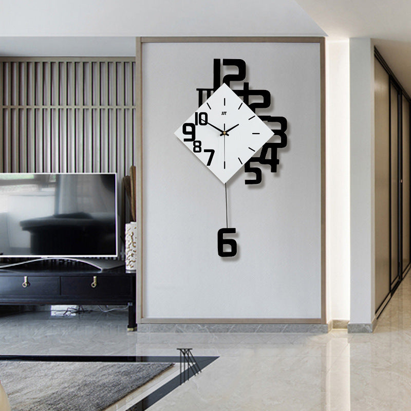 Nordic Wall Clock | Modern Art Swinging Wooden Quartz Clock for Living Room Decor