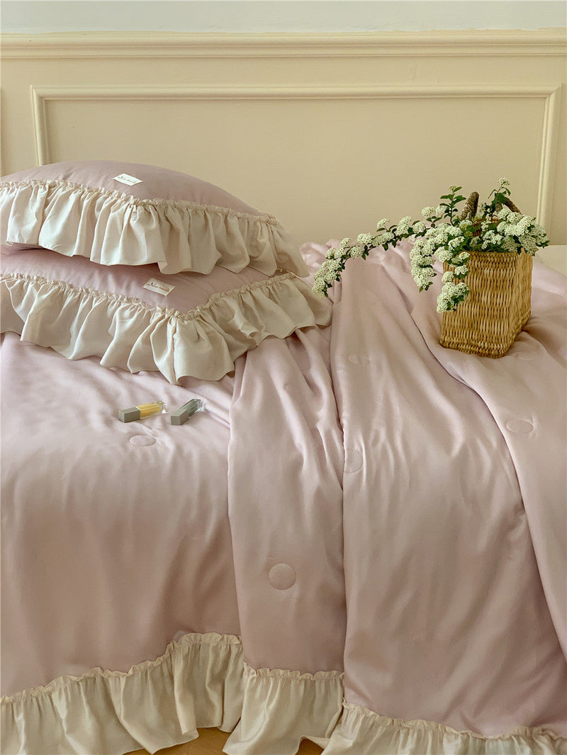 French Aesthetic Silky Satin Ruffle Bedding Set