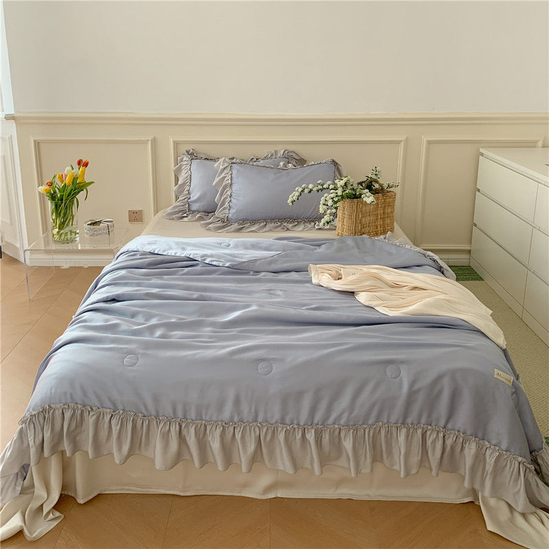 French Aesthetic Silky Satin Ruffle Bedding Set