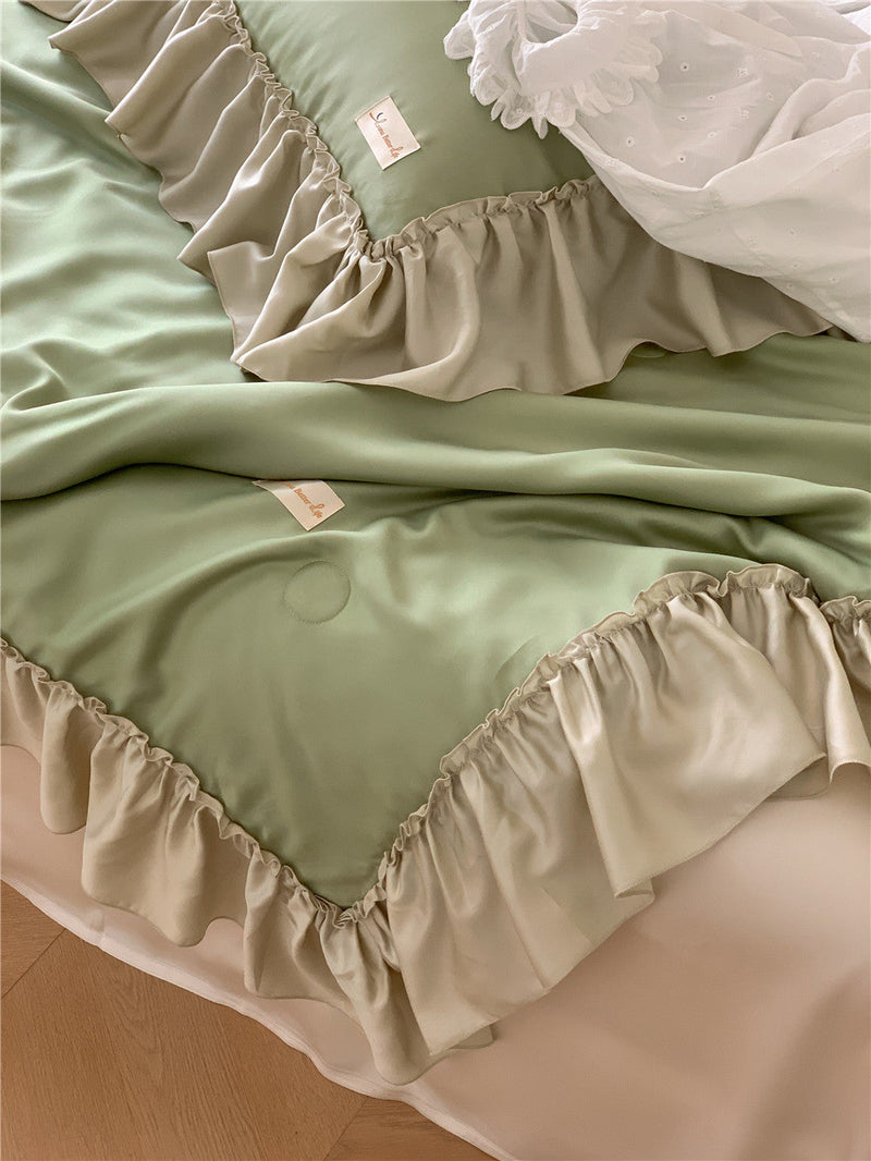 French Aesthetic Silky Satin Ruffle Bedding Set