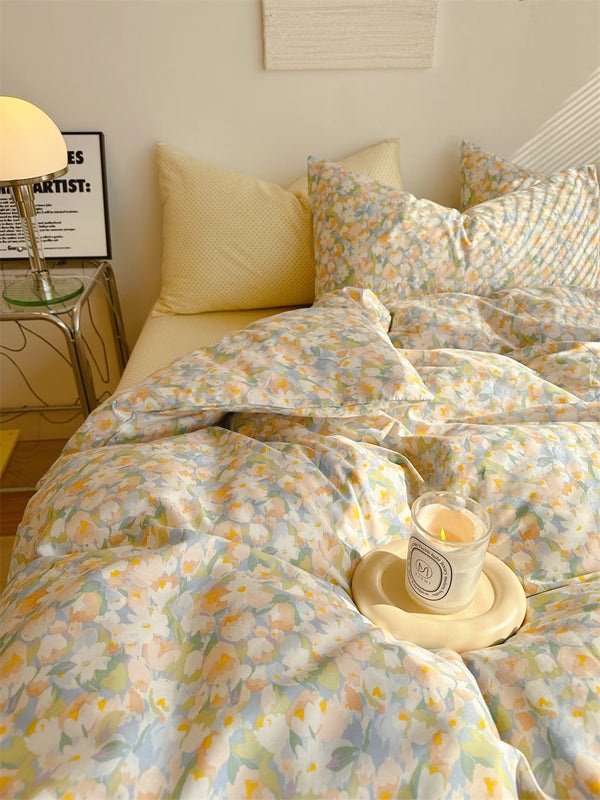 Golden Hour Floral Oil Painting Bedding Set