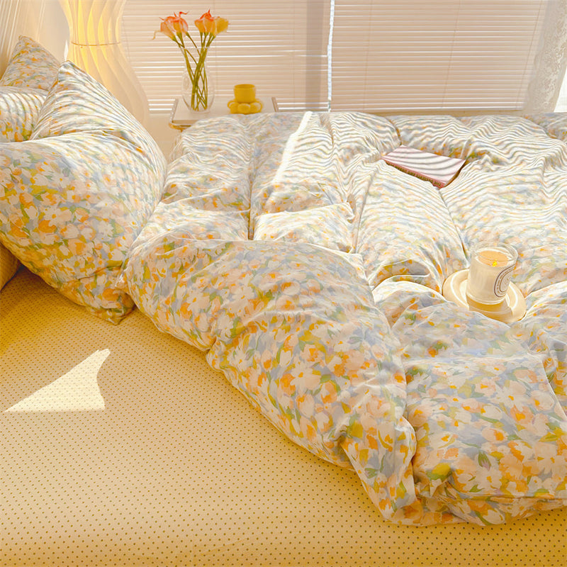 Golden Hour Floral Oil Painting Bedding Set