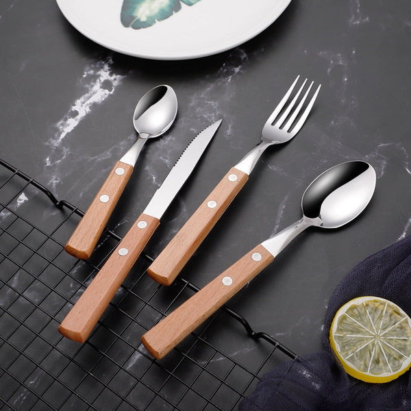 Miravique Wood Handle Stainless Steel Silverware Set