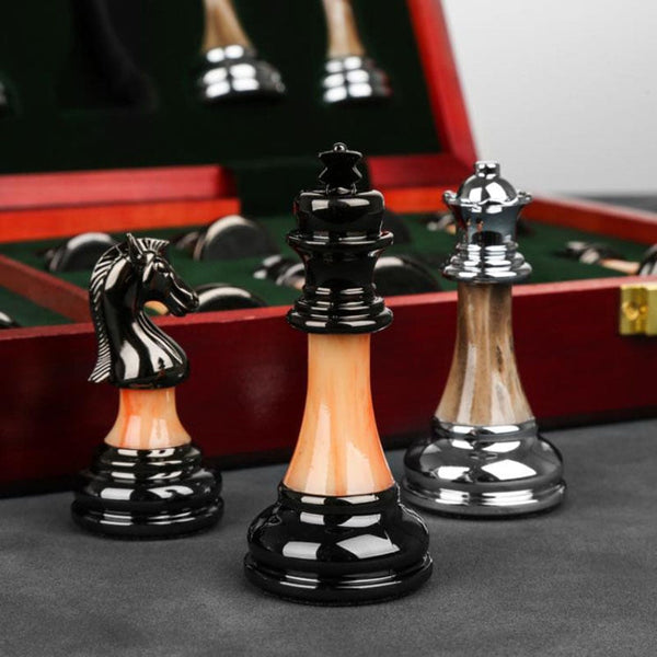 Luxury Metal Chess Set with Large 45CM Wooden Board