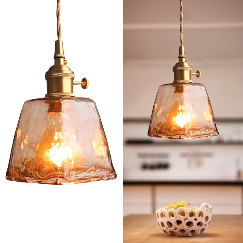 Miravique Brass Amber Glass Pendant Light