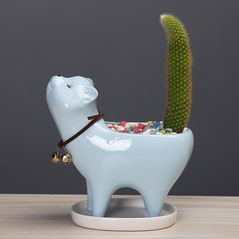 Ceramic Cat Tail Cactus Flowerpot