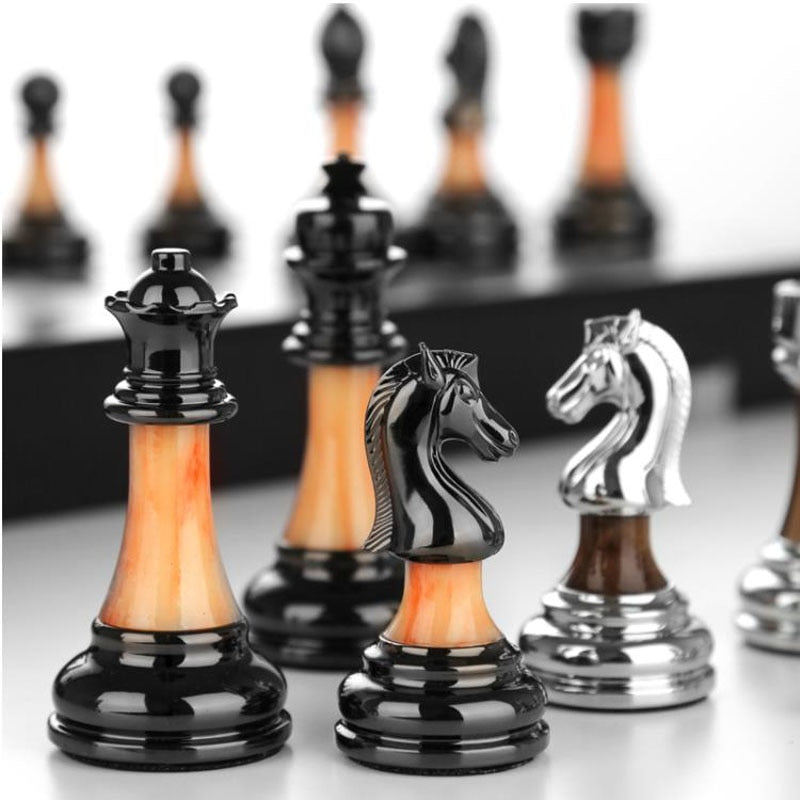 Luxury Metal Chess Set with Large 45CM Wooden Board