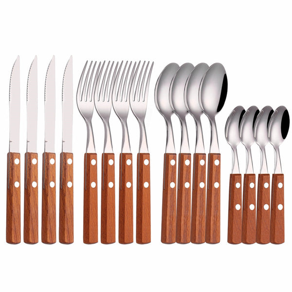 Miravique Wood Handle Stainless Steel Silverware Set