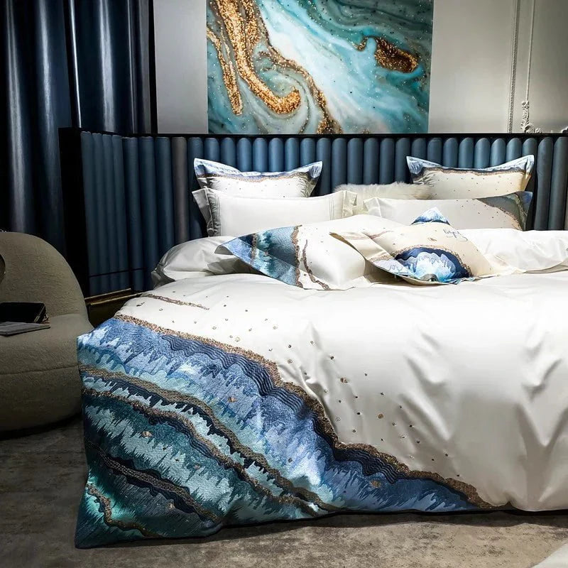 Luxurious All-Season Egyptian Cotton Duvet Cover Set - Whimsical Waters Collection