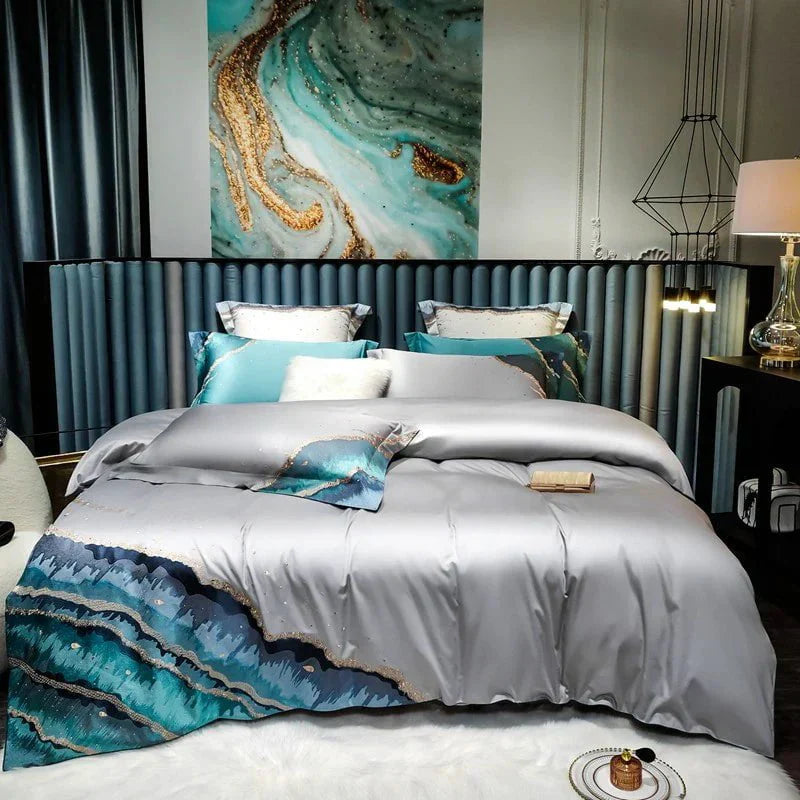 Luxurious All-Season Egyptian Cotton Duvet Cover Set - Whimsical Waters Collection