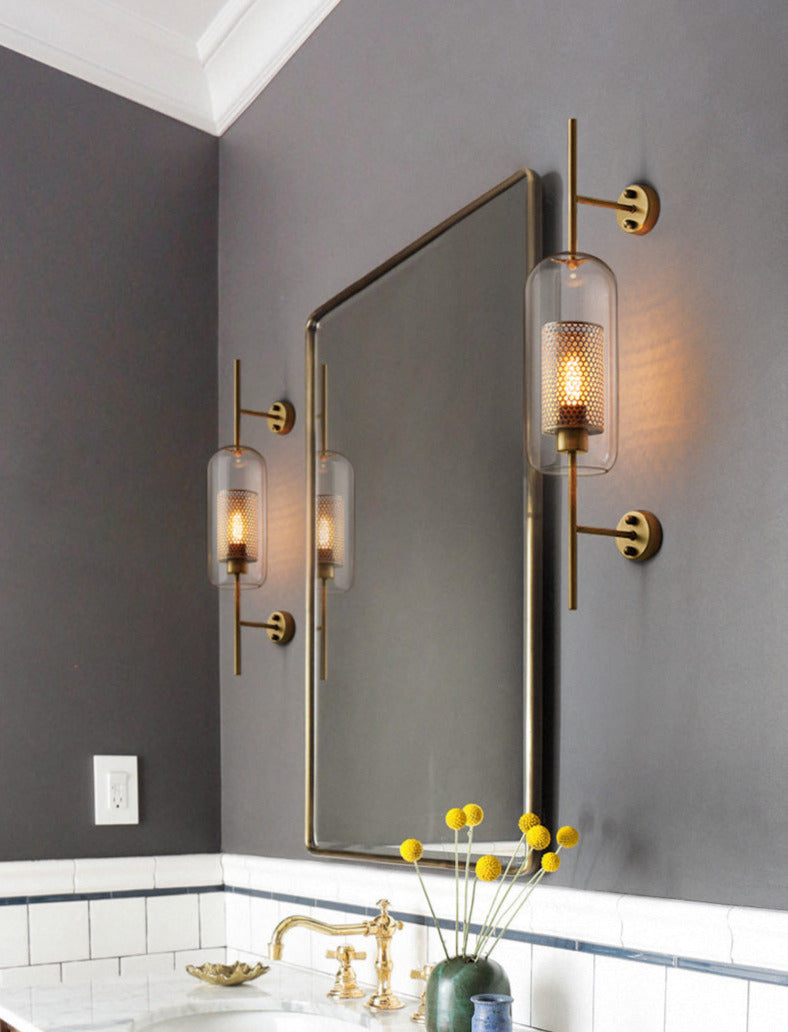 Miravique - Modern Honeycomb Brass & Glass Wall Sconce