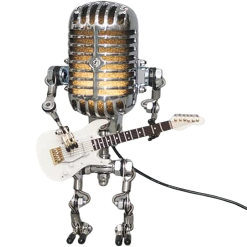 Vintage Microphone Robot With Guitar Lamp