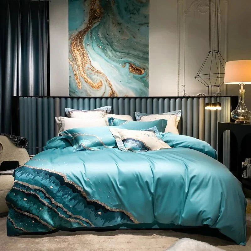 Luxurious All-Season Egyptian Cotton Duvet Cover Set - Whimsical Waters Collection