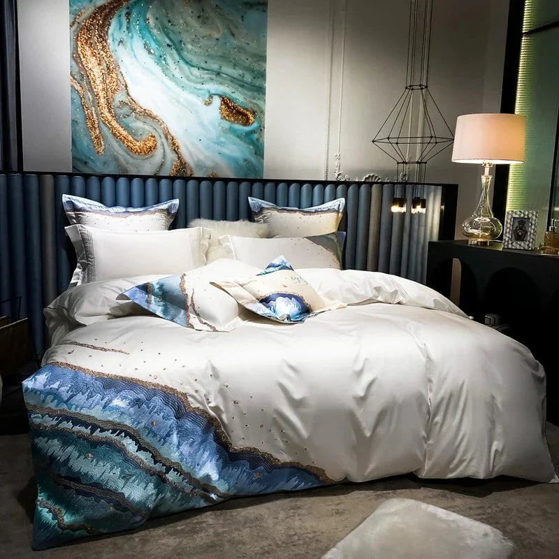 Luxurious All-Season Egyptian Cotton Duvet Cover Set - Whimsical Waters Collection