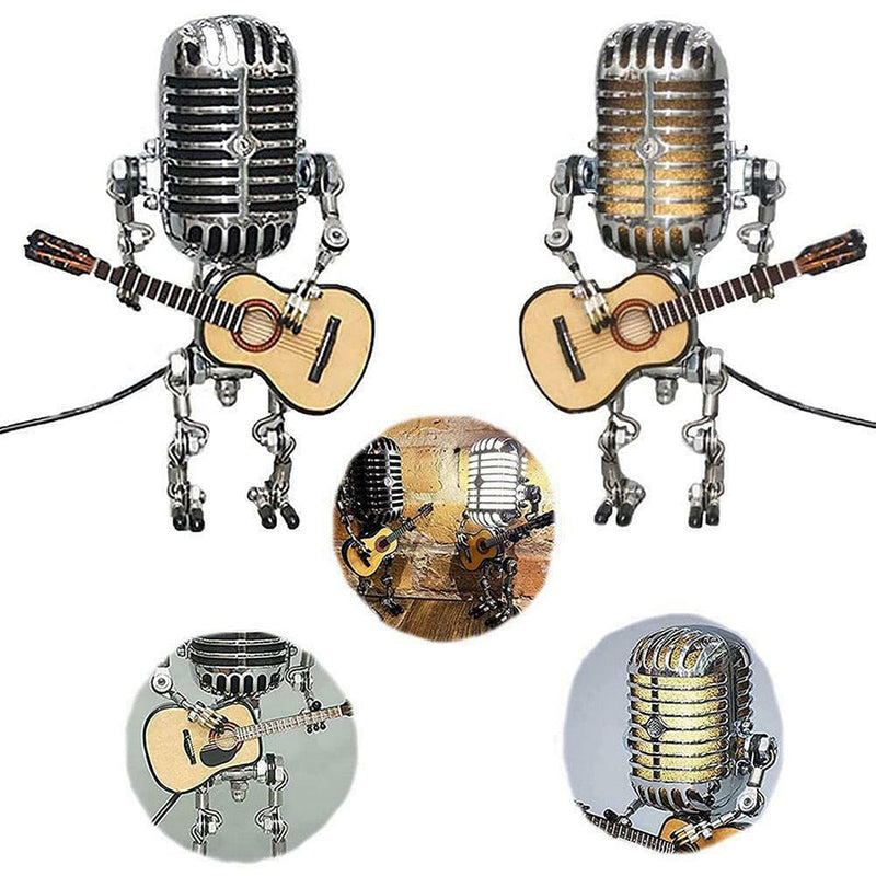 Vintage Microphone Robot With Guitar Lamp