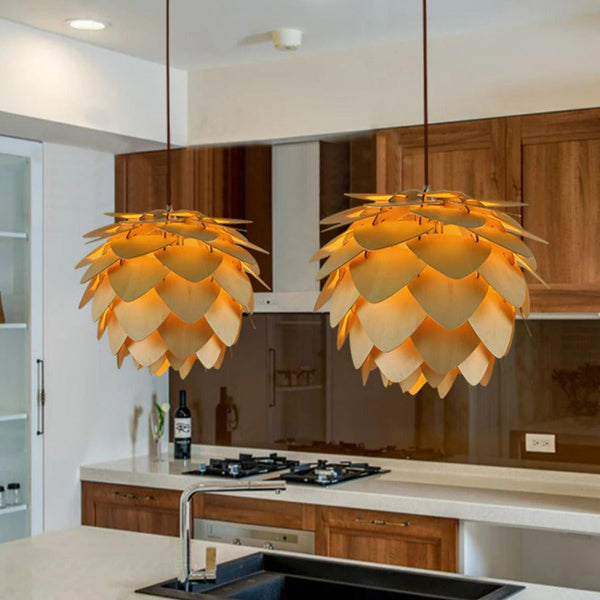 Miravique Wood Pinecone Pendant Light