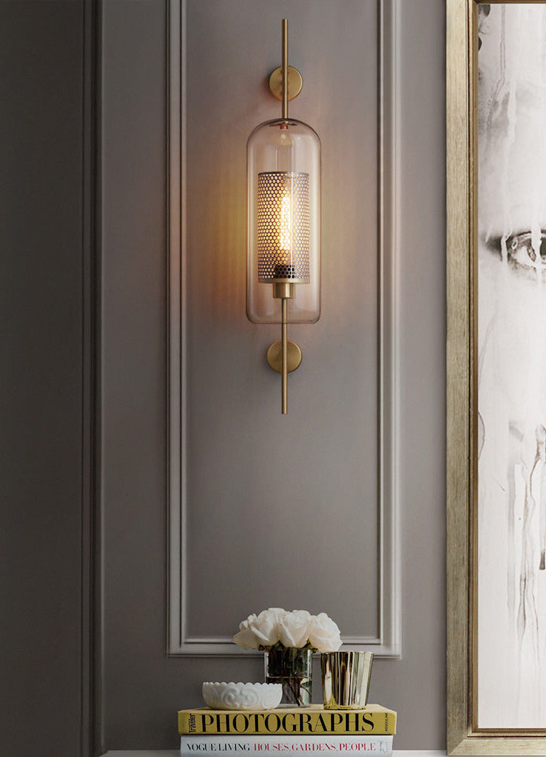 Miravique - Modern Honeycomb Brass & Glass Wall Sconce