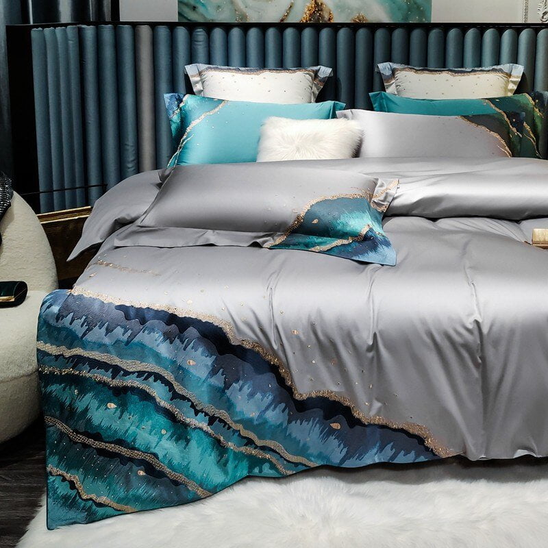 Luxurious All-Season Egyptian Cotton Duvet Cover Set - Whimsical Waters Collection