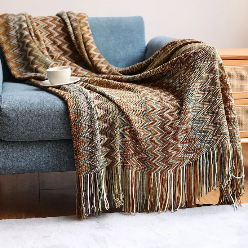 Bohemia Style Knitted Pashmina Tassels Throw Blanket