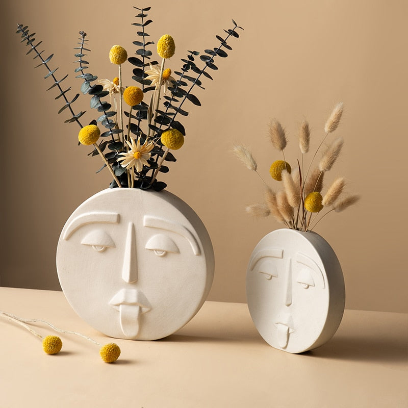 Unique Ceramic Abstract Face Vase - Modern Decorative Art for Home Decor