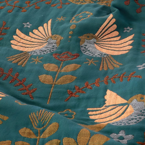 Boho Blanket - Reversible embroidered cotton blanket with birds and flowers