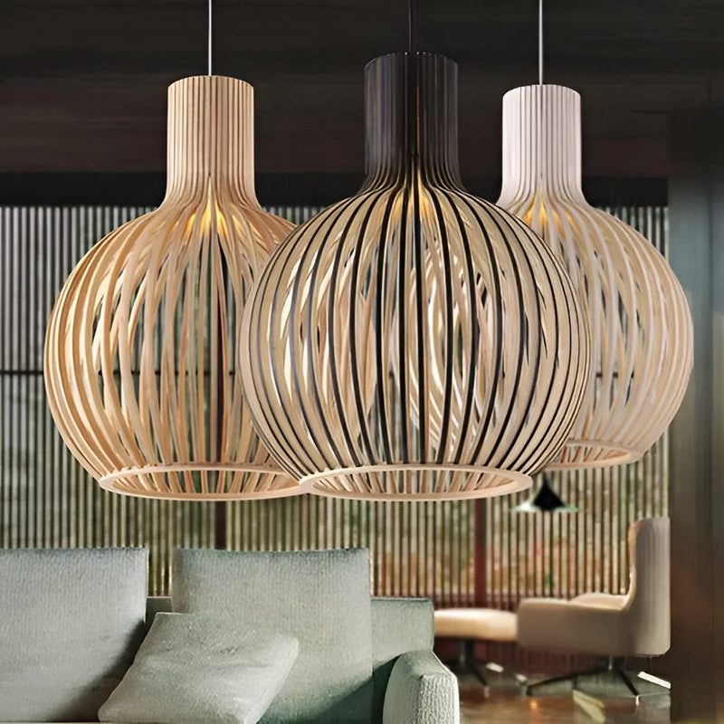 CageGlitz Pendant Light - Vintage-inspired Wood Hanging Light