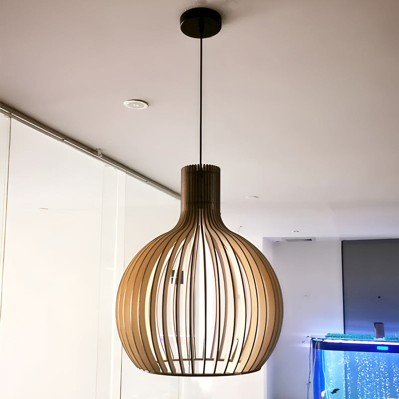 CageGlitz Pendant Light - Vintage-inspired Wood Hanging Light