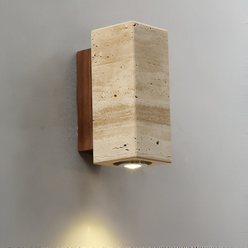 Natural Stone Wall Light - Travertine Wall Light - Strip Wall Light Marble Wood Base