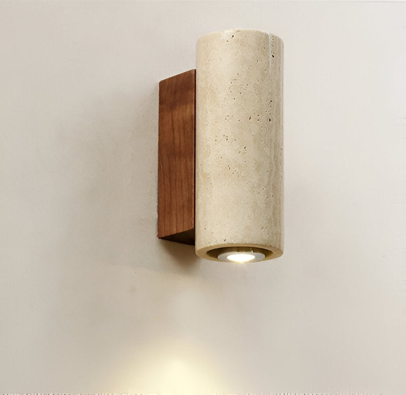 Natural Stone Wall Light - Travertine Wall Light - Strip Wall Light Marble Wood Base