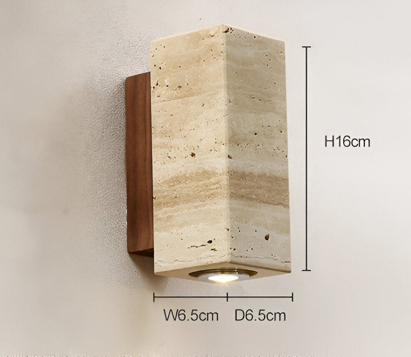 Natural Stone Wall Light - Travertine Wall Light - Strip Wall Light Marble Wood Base