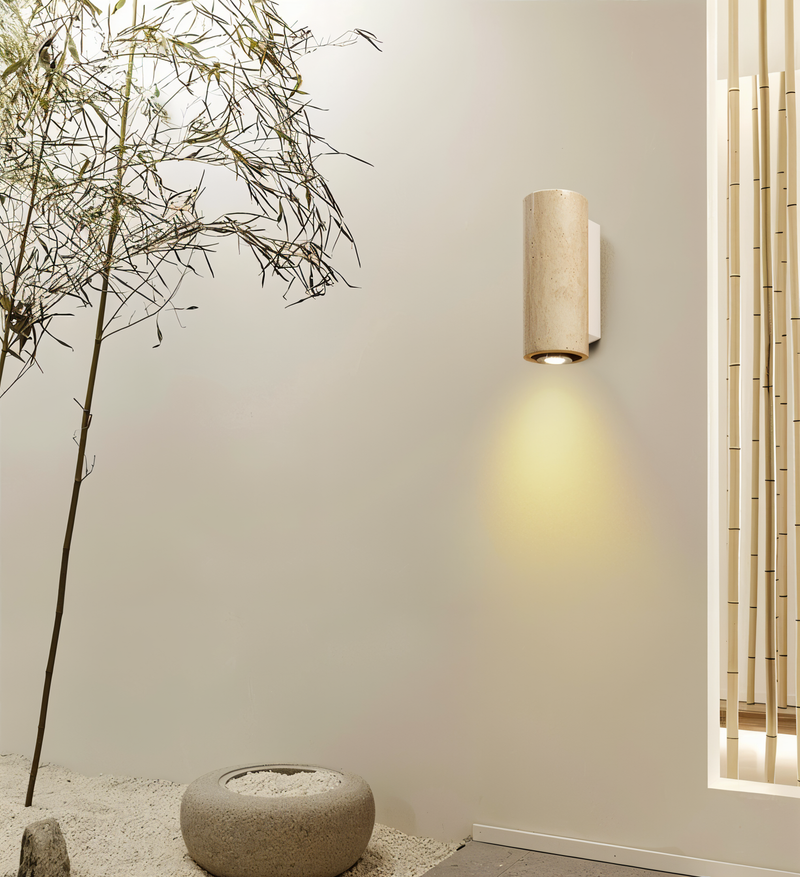 Natural Stone Wall Light - Travertine Wall Light - Strip Wall Light Marble Wood Base