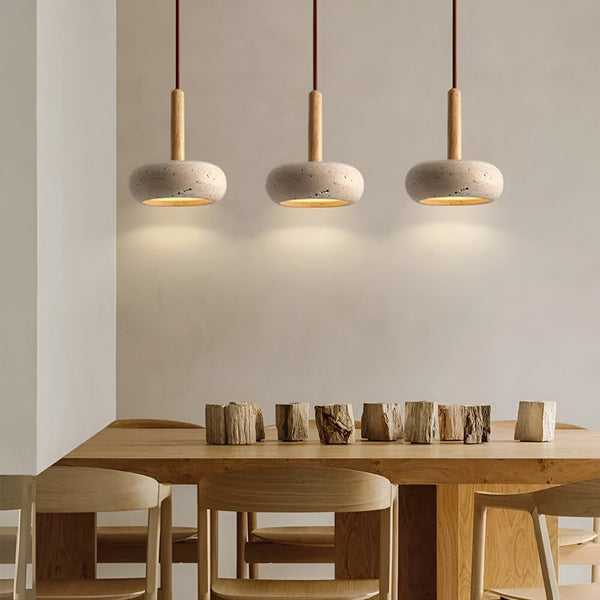 Cream Travertine Pendant Light - Round Ceiling Light - Retro Pendant Light