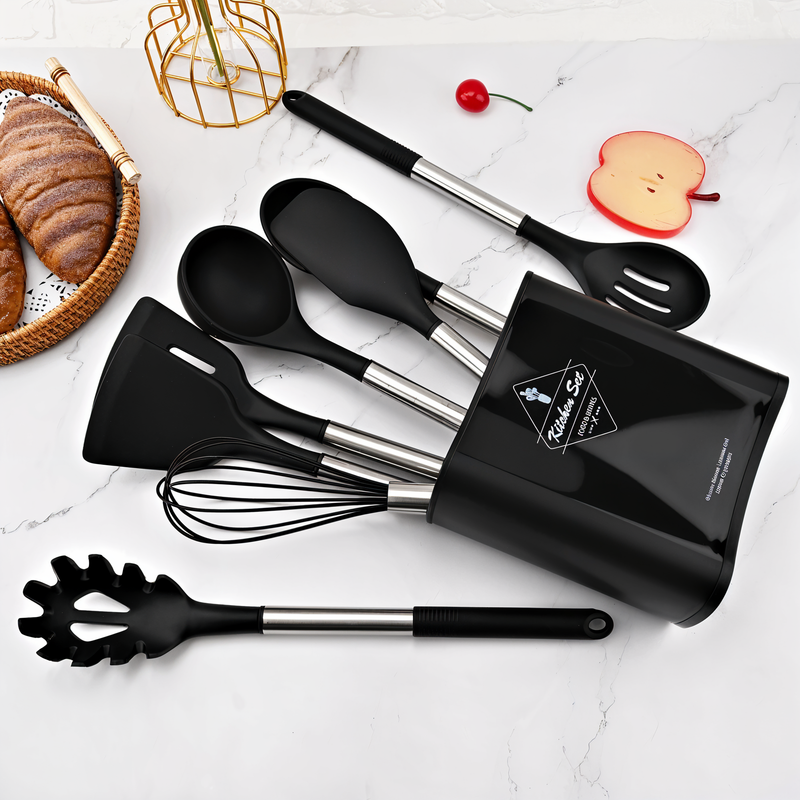 CuisineCraft 12-Piece Silicone Kitchen Utensil Set - Heat-Resistant, Stainless Steel Handles, Ergonomic Design