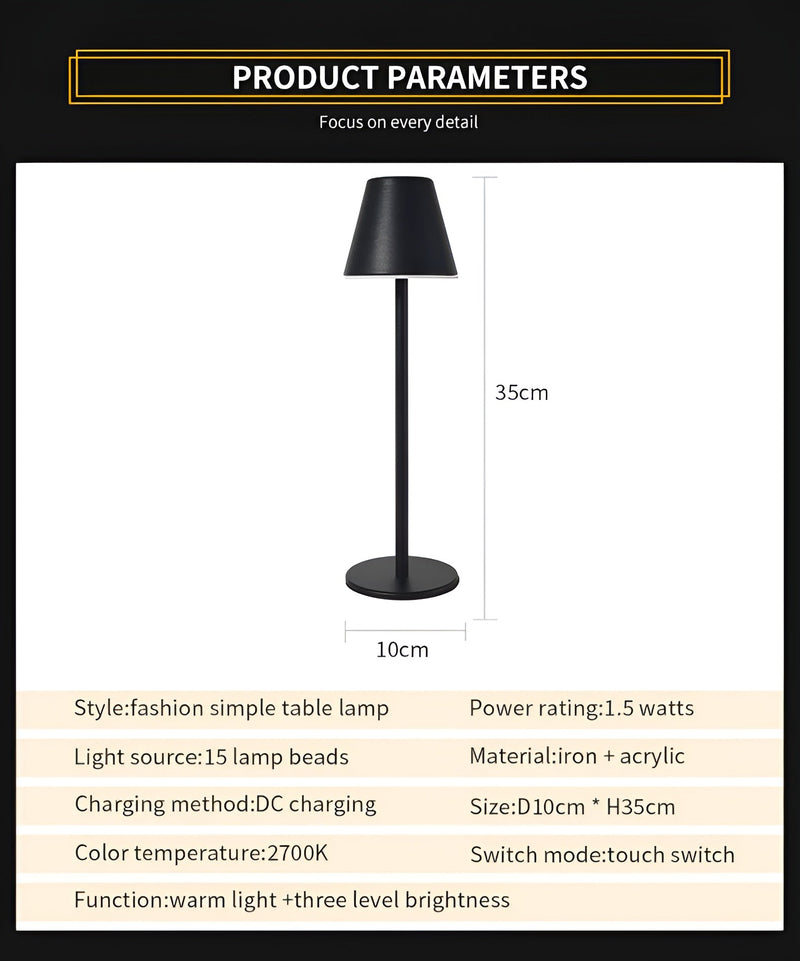 Modern table lamp - metal LED lamp with touch switch and USB connection