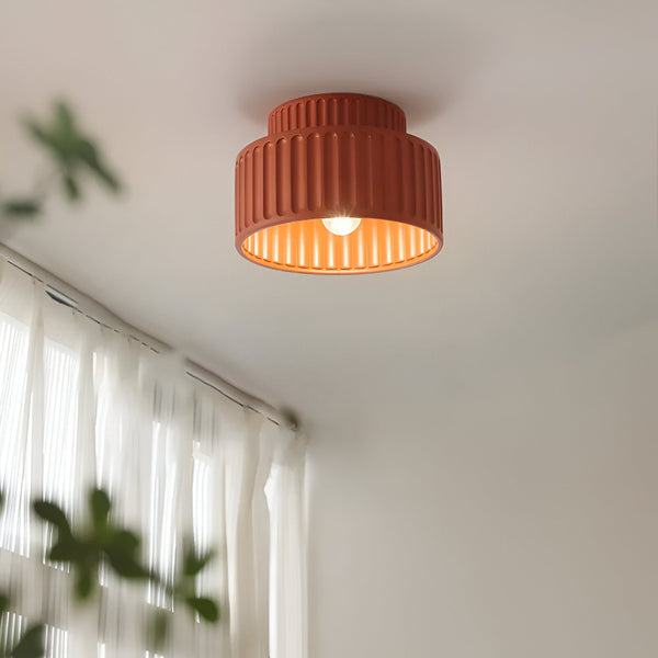 Ribbed White Resin Ceiling Light - Resin Rim Flush Mounted Lamp