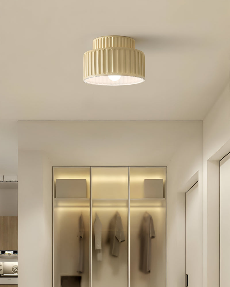 Ribbed White Resin Ceiling Light - Resin Rim Flush Mounted Lamp