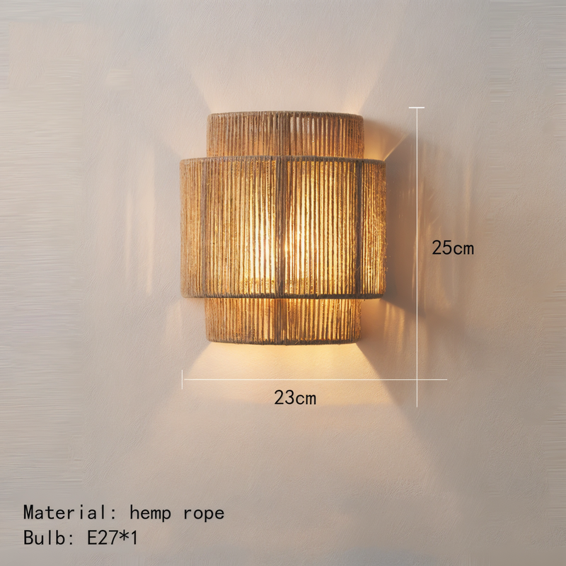 Hemp Wall Lamp - Hemp Rope Rattan Lampshade - Boho Wall Decoration