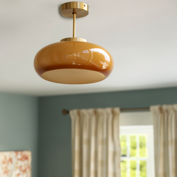 Classic Yellow Vintage Ceiling Light - Retro Semi Flush Mount Lights